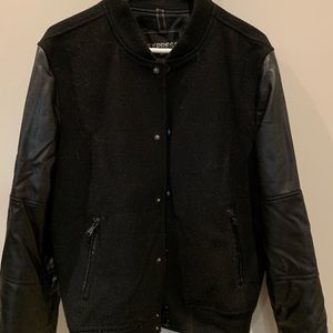 Express | varsity jacket | black and gray | small